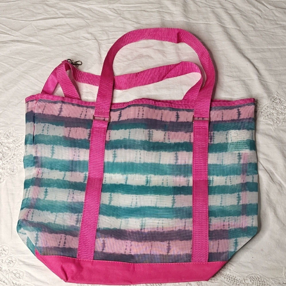 Crown & Ivy Pink & Blue Striped Multicolor Tote Bag